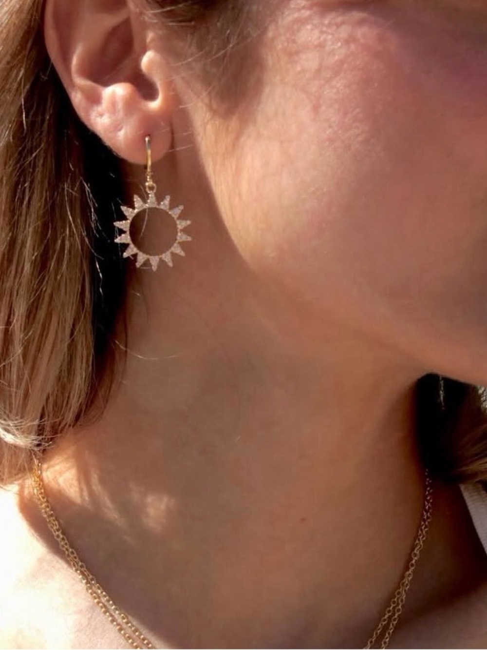 Gold Sunburst Hoop Earrings